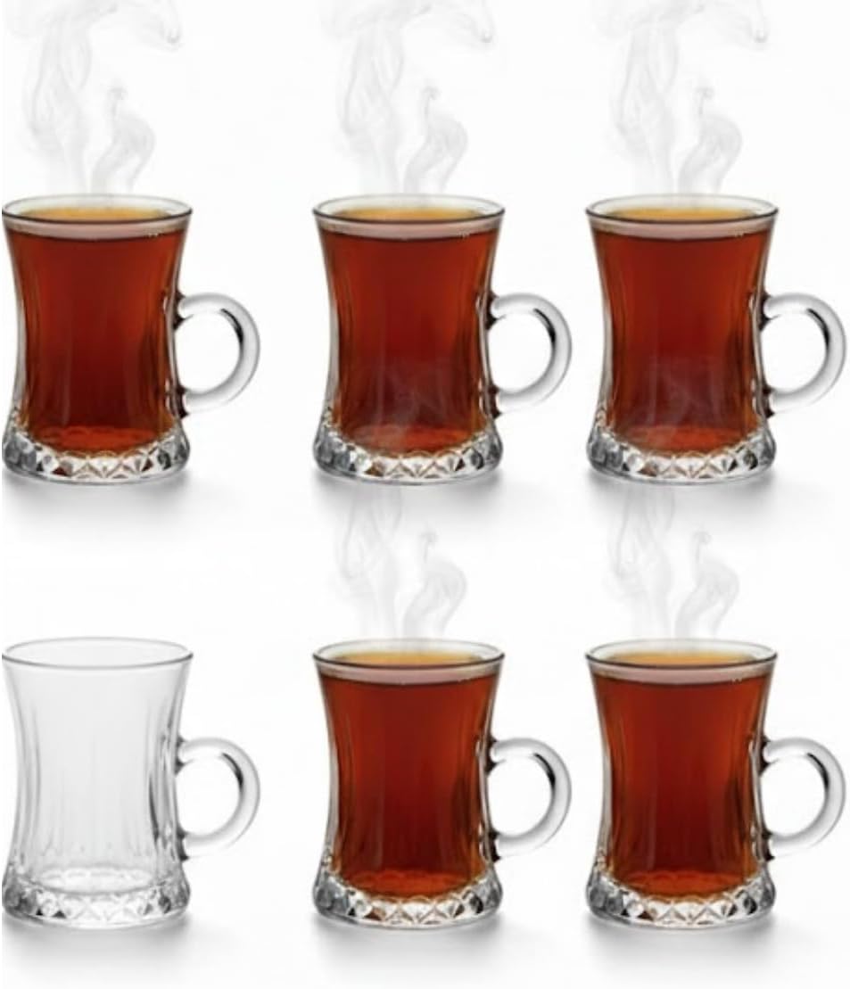 Lüks Kulplu Çay Fincanı 6 Adet | Berraklığında Cam | Estetik ve Ergonomik Tasarım Çay Bardağı Seti - Görsel 3