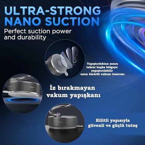 Metal Katlanabilir Karbon Fiber Magsafe ile Uyumlu Mıknatıslı Araç Telefon Tutucu 360° Dönebilir Kilitli Vakum - Görsel 3