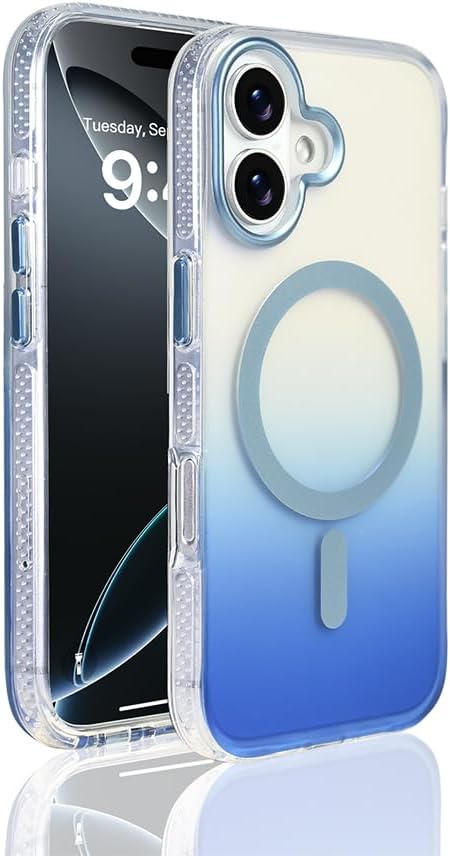 Senon Apple iPhone 17 İçin Kılıf Magsafe Uyumlu Şarj Özellikli Transparan Renk Geçişli Zore Toros Kapak (Mavi)