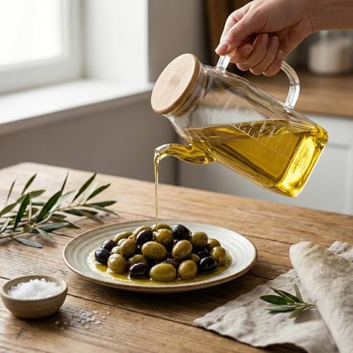 1000ml Bambu Kapaklı Cam Yağlık ve Sirkelik – Dayanıklı ve Şeffaf Sıvı & Mutfak İçin Hassas Sıvı Ölçüm ve Saklama Çözümü 1000ml - Cam Sürahi Sıvı Ölçü Kabı