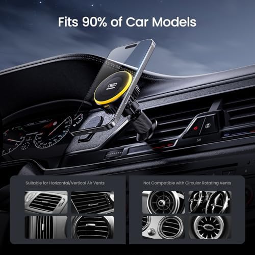 AOHI Kendinden Soğutmalı MagSafe Araç Montajlı Şarj Cihazı, 15W Kablosuz Manyetik Telefon Tutacılı SUPERAUTO Hızlı Araç Şarj Cihazı, Hava Menfezi Uyumlu iPhone 16 Pro Max 15 14 13, Siyah - Görsel 3