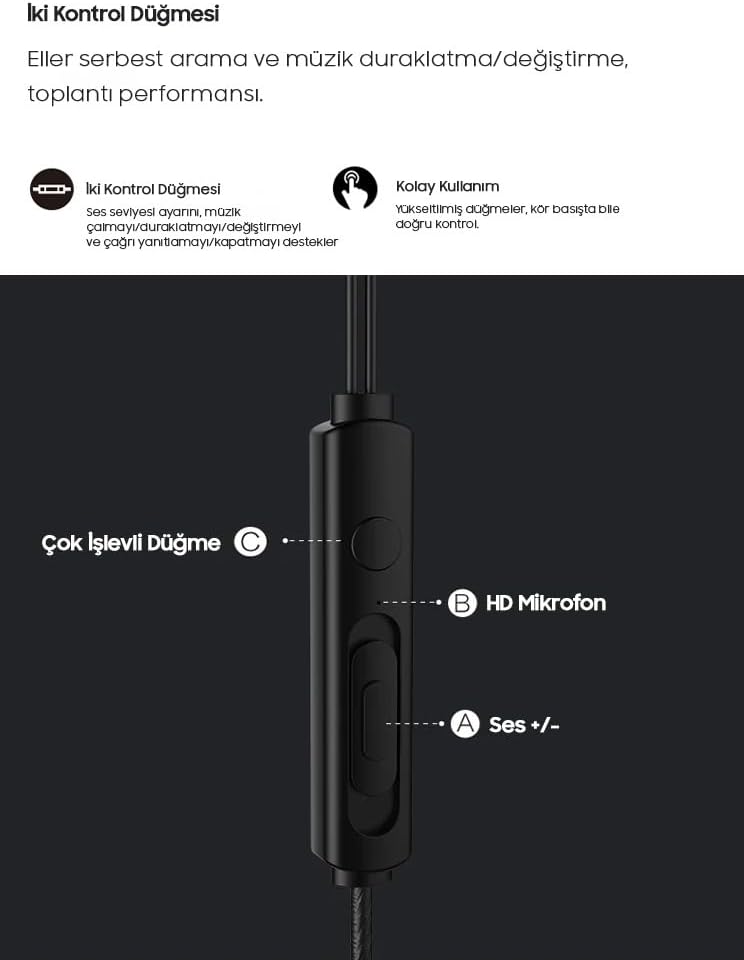Mikrofonlu Kablolu Jack Girişli Kulaklık – Kopmaz Esnek Kablo - Ultra Güçlü Tasarım (Beyaz) - Görsel 3