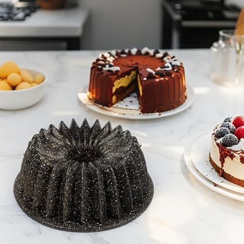 Döküm Gövdeli Keskin Kek Kalıbı 26cm, Dilimli ve Döküm, Siyah Granit Benekli Pişirme Kabı, Kolay Çıkarma, Dayanıklı Alüminyum Alaşım - Görsel 3