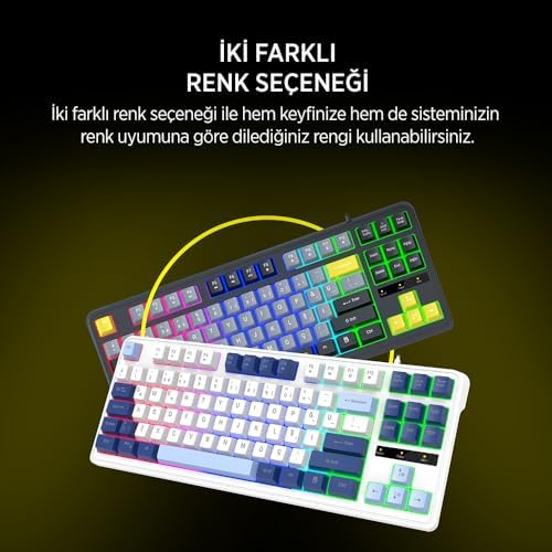 James Donkey JDK87 Rainbow Mekanik Hisli Membran Türkçe Q Gaming 88 Tuş Beyaz Klavye - Görsel 3