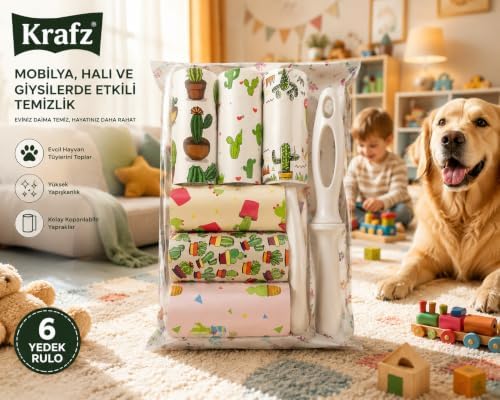 Alternative view of Kedi Köpek Tüy Toplama Rulosu Seti – 1 Ana Rulo + 5 Yedek Rulo, Evcil Hayvan Tüyü, Saç ve Kıl Temizleme Lint Roller