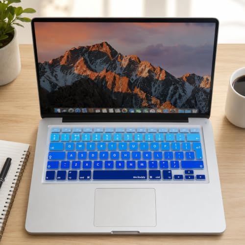 MacBook Klavye Koruyucu Uyumlu Silikon İnce Yıkanabilir Kaplama Film Avrupa İngilizce ters L Enter Air Pro Eski USB li Modeller 2008-2017 Uyumlu Lacivert Mavi