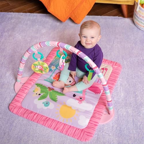 Bright Starts Pink Palms Tiki Oyuncak Çubuklu Bebek Jimnastik Aktivitesi Ve Yüz Üstü Geçirilen Zaman Matı, Oyuncak Çubuğu Ve 3 Oyuncak, Yenidoğan İle 3 Yaş Arası Bebekler İçin - Görsel 3
