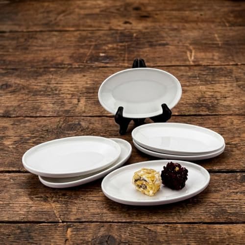 6'lı Porselen Küçük Boy Oval Tabak Seti - Minimalist Beyaz Sunum Tabağı Kahvaltılık Mezelik ve Sosluk Servis Takımı (16 x 9,7 x 2,2 cm) - Görsel 3