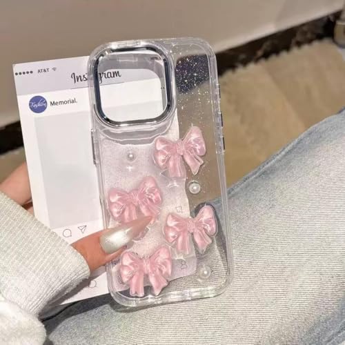 Alternative view of 3D Pembe Kurdeleli Şeffaf Simli iPhone 15 Uyumlu Kılıf – Kamera Korumalı, Darbe Emici Silikon
