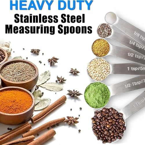 Aputue Ölçü kaşığı seti, 6'lı Set Yemek Kaşığı Ölçü Seti, Metrik ve ABD Ölçüleri ile, Premium Paslanmaz Çelik Ölçü Kaşıkları, Kuru ve Sıvı Gıdaları Ölçmek İçin Uygun, Yemek Pişirme ve Fırınlama İçin - Görsel 3