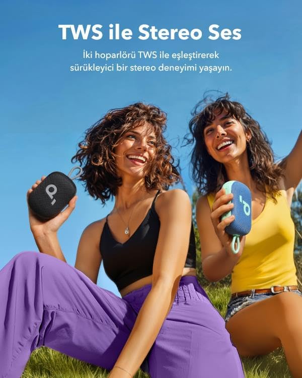 Soundcore by , Select 4 Go, 20 Saat Ultra oynatma süresi, 5W Güçlü Ses, IP67 Tam Koruma ve Yüzerlik, Hafiflik ve kayış tasarım, Her yere taşıması kolay, Kablosuz Stereo Eşleştirme (TWS), Siyah