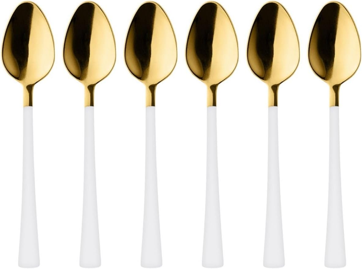 6 Adet Çay Kaşığı Seti, 18/10 Paslanmaz Çelik, Gold Beyaz, 11 cm, 70 gr