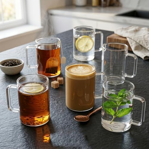 6'lı Borosilikat Cam Kupa Seti - Isıya Dayanıklı, İnce ve Hafif Çay, Kahve ve Bitki Çayı Bardağı Takımı (270 ml) - Görsel 3