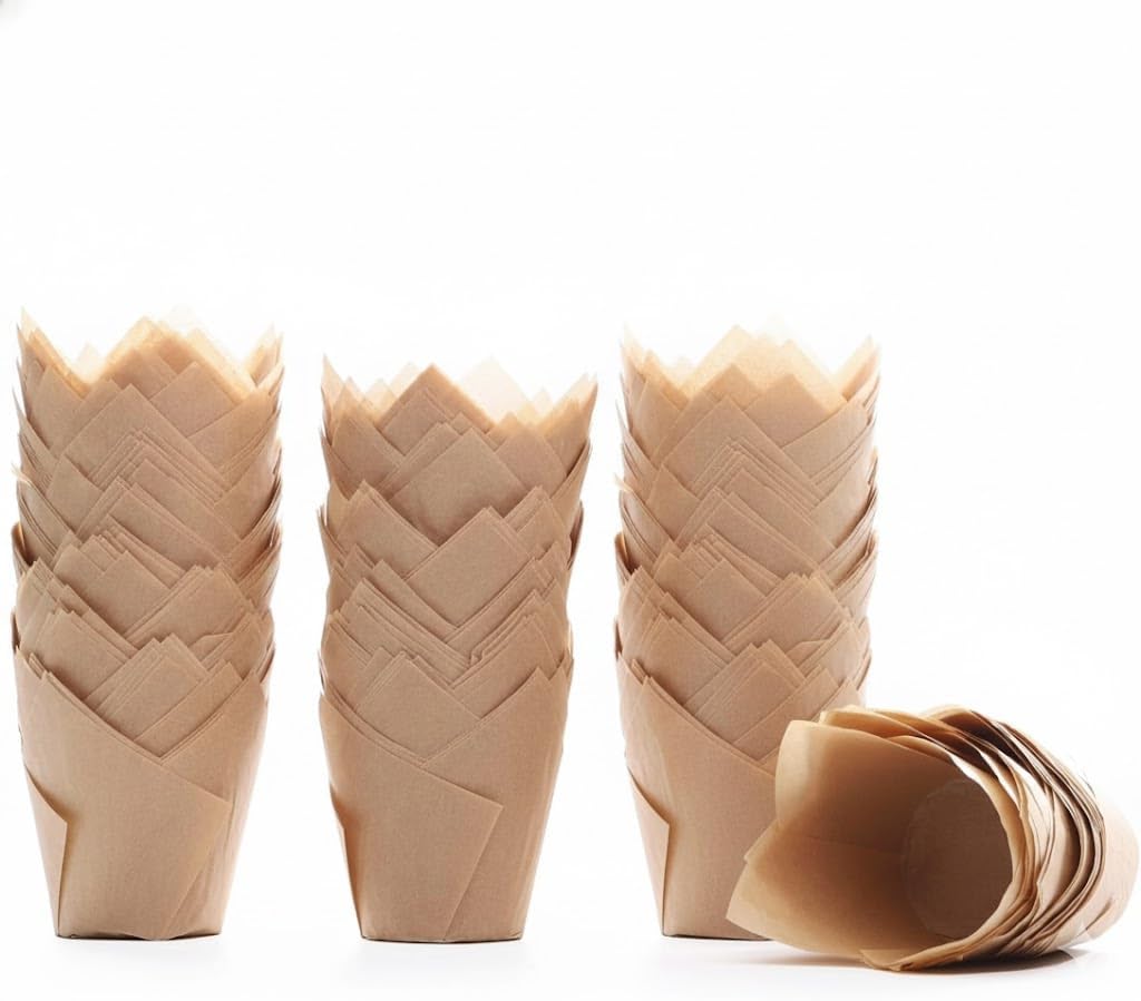 20 Adet Kraft Kağıt Muffin Kalıbı – Lale Formlu Cupcake Fırın Kağıdı, Tek Kullanımlık Kek Kalıbı, Isıya Dayanıklı Doğal Kraft Muffin Cupcake Pişirme Kağıdı (60)