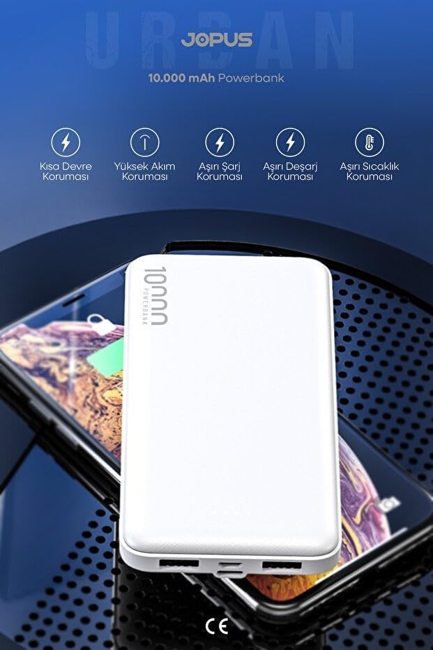 10.000mAh Led Işıklı Taşınabilir Şarj Aleti/Powerbank Siyah/Beyaz JP-P10S-1 (Beyaz) - Görsel 3