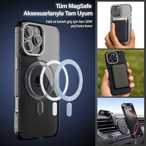 iPhone 15 ile Uyumlu Şeffaf Taşlı Mag-Safe Kılıf – Sert Mika Sararmaz Kılıf, N52 Güçlü Mıknatıs, Bağımsız Tuşlar, Lüks Kristal Tasarım (Siyah Şeffaf, iPhone 15) - Görsel 3