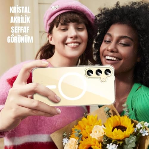 Galaxy S25 Plus Uyumlu Kablosuz Şarj Özellikli Şeffaf Kılıf Silikon Sararmaya Dayanıklı Kalın Koruyucu Güçlü Manyetikli Hybrid Kılıf ( S25 Plus) - Görsel 3