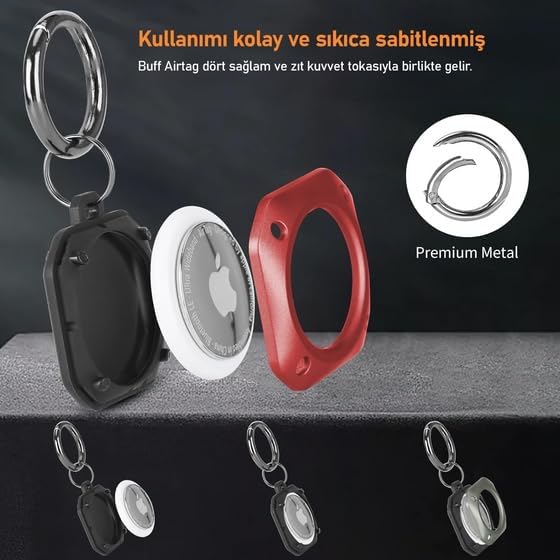TagSafe ProShield Taşınabilir Anahtarlık AirTag Uyumlu Kılıf (Black)