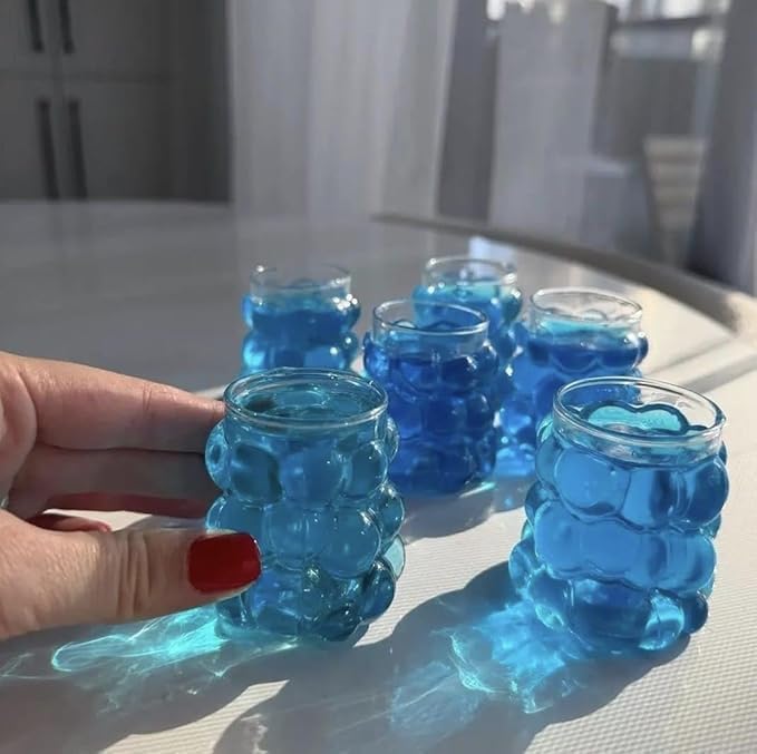 Alternative view of Şeffaf Kabarcıklı Cam Bardak 7 cm, Kalın Cam Mini Su, Kahve, Kola ve Meşrubat Bardağı, 4’lü Set, Dayanıklı, Modern, Ergonomik Tasarım, Kahve Yanı Üzüm Bardak.