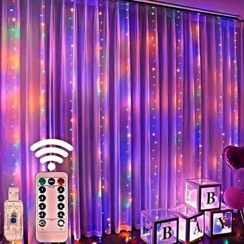 Alternative view of Senon Kumandalı Peri Tel LED Aydınlatma 300 LEDLİ Perde Işık 10 Saçaklı 3x3 Metre Dekoratif Duvar Işığı USB Kablolu (RGB Çok Renkli)