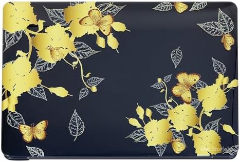 MacBook Air M1 Kılıfı 13.3 İnç A2337 A2179 A1932 Uyumlu Kristal Parlak Çiçek Desenli Sert Kapak Hard Case Koruyucu Kılıf UV Baskılı Çizilme Önleyici Laptop Kılıfı Sarı - Görsel 3