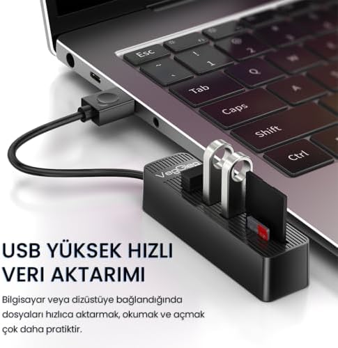 USB 2.0 SD - MicroSD Kart Okuyucu ve 3 Port USB Çoklayıcı Hub