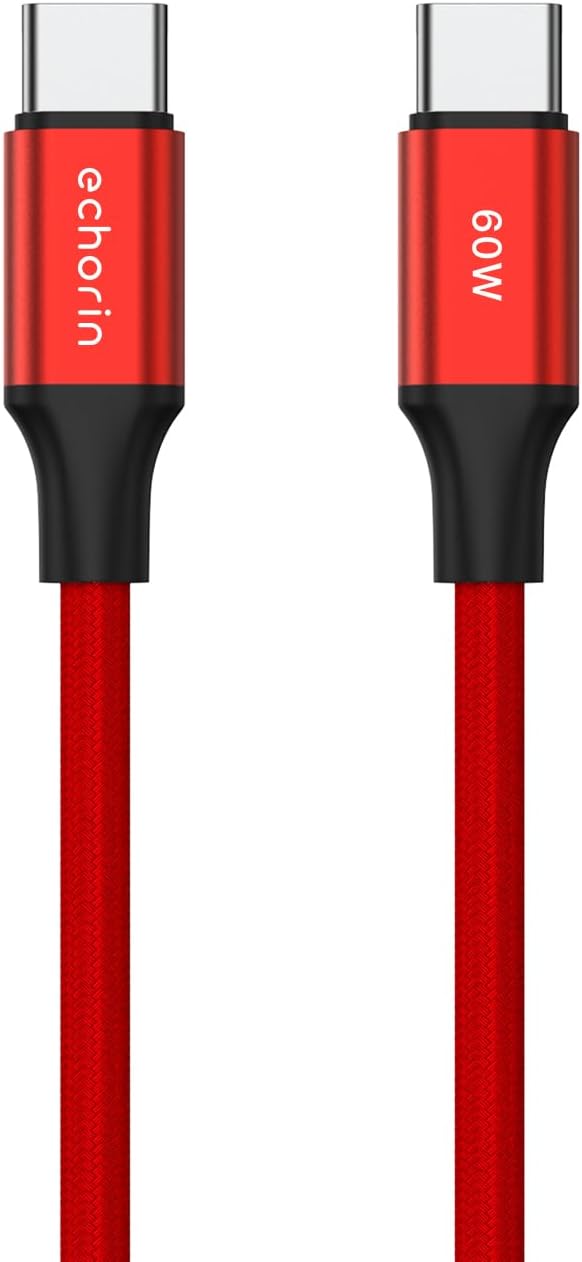 USB C'den USB C'ye 60W, 2.4A, 1m, PD 2.0, Çift Kat Örgülü Hızlı Şarj ve Data Kablosu (Kırmızı, 1 metre) - Görsel 3