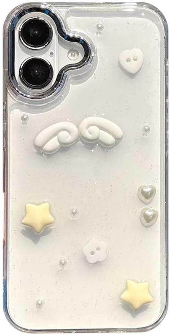 3D Melek Kanatlı Yıldızlı Şeffaf Simli iPhone 15 Uyumlu Kılıf – Kamera Korumalı, Darbe Emici Silikon - Görsel 3
