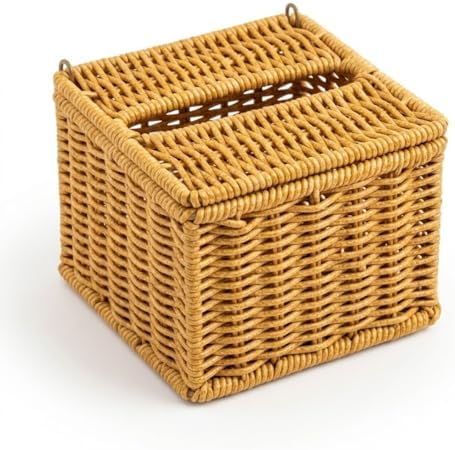 Kapaklı Hasır Peçetelik Kutu 13x13x9 cm Doğal Rattan Peçete Saklama Kutusu - Görsel 3