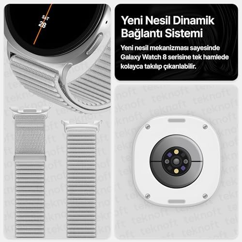Alternative view of Galaxy Watch 8 (40mm/44mm) ve Watch 8 Classic (46mm) ile Uyumlu Metal Bağlantılı, Hafif ve Yumuşak Kumaşlı Hasır Kordon (Gri)
