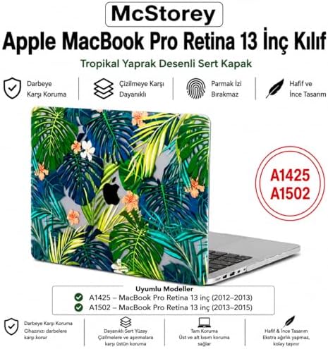 MacBook Pro Retina 13 İnç Kılıf A1425 A1502 Uyumlu Çiçek Desenli Sert Kapak Kılıf Hard Case İnce Hafif Çizilme Korumalı Laptop Koruyucu Flower 58 - Görsel 3