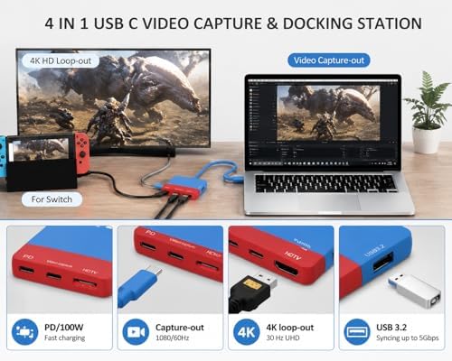 Alternative view of Nintendo Switch ile Uyumlu USB-C Video Capture ve Docking Station, 4-in-1 PD 100W Hızlı Şarj, 1080/60Hz Capture-out, 4K Loop-out, USB 3.2 Veri Transferi | ZR1282