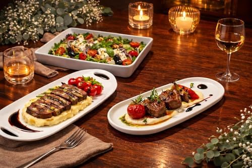 Beyaz Sunum Tabağı Seti 6'lı Servis Tabağı Restoran Servis Tabak Seti, 6 Parça, 2 Oval 2 Tavuk Tabağı 2 Kare Tabak, Profesyonel Sunum Takımı - Görsel 2