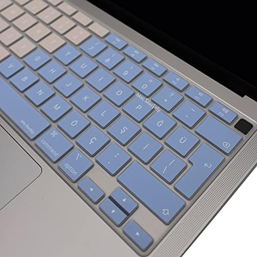 Türkçe Q Klavye Koruyucu MacBook Air 13 A1932 A2179 A2337 M1 Uyumlu | UK ISO Ters L Enter | Ultra İnce Silikon Keyboard Cover Mavi Pembe