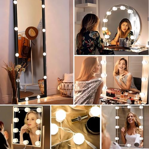 Akynite Ayna Işıkları 10 Hollywood Tarzı Ampul, Mükemmel Gizli Tel, 3 Renk ve 10 Yoğunluk Ayarlanabilir, Ampul Makyaj Aynası Çıkartma, Makyaj Aynası için LED Işıklar