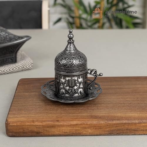 (1 Adet Türk Yunan Arap Kahvesi Espresso Fincanı Tabağı (Lale) (Siyah) - Görsel 3
