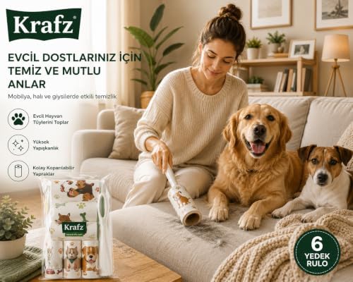 Kedi Köpek Tüy Toplama Rulosu Seti – 1 Ana Rulo + 5 Yedek Rulo, Evcil Hayvan Tüyü, Saç ve Kıl Temizleme Lint Roller - Görsel 3