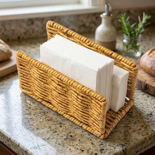 Hasır Örgü Peçetelik, Doğal Renk, Rattan, 14x5x8 cm, Rustik Stil, Yemek Masası için - Görsel 3