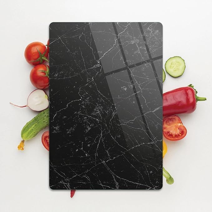 Cam Kesme Tahtası Panosu 25 X 35 Kırılmaya Isıya Çizilmeye Dayanıklı Antibakteriyel Doğal Kesme Tablası Siyah Mermer Design - Görsel 3