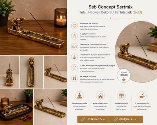 Alternative view of Seb Concept Sertmix Tütsü Hediyeli Dekoratif Fil Tütsülük (Gold)