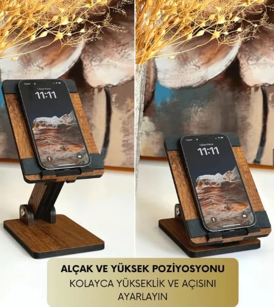 VIGO WOOD Eğim ve Yükseklik Ayarlanabilir Telefon Standı (Ceviz) - Görsel 3