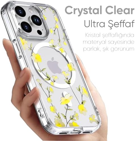 iPhone 15 Pro Max için Flower Serisi Magsafe ile Uyumlu Göz Alıcı ve Şık Tasarımlı Çiçek Desenli Silikon Kılıf Kapak (Yellow, 15 Pro Max) - Görsel 3