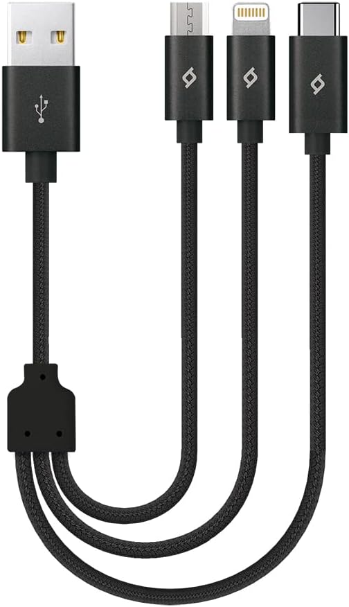 Alternative view of Alumicable Mini Trio Lightning Micro USB 30cm Şarj Kablosu, Siyah