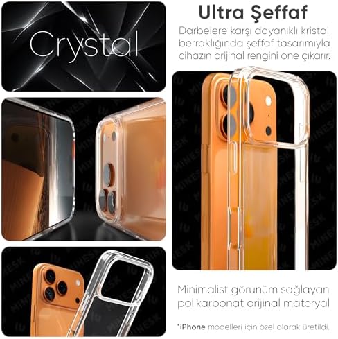 iPhone 17 PRO ile Uyumlu Crystal Clear (Ultra Şeffaf Silikon) Kılıf Arkası Sert Polikarbonat Kenarları Yumuşak TPU Darbe Emici iç Hava Yastığı Destekli Kapak (17 Pro) - Görsel 3