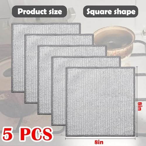 Alternative view of 5 Adet Tel Temizlik Bezi – 20x20 cm Paslanmaz Metal Tel Temizlik Süngeri – Islak ve Kuru Kullanıma Uygun, Çizmeden Temizleyen Çok Amaçlı Tel Bez – Tencere, Tepsi, Fırın, Lavabo Temizliği için
