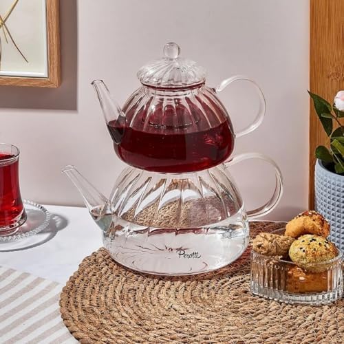 Cam Çaydanlık Seti, Borosilikat Cam, Isıya Dayanıklı, Şeffaf, Modern Tasarım, Bitki Çayı Demleme - Görsel 3