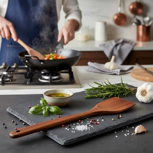 Doğal Akasya Ağacından El Oyması Servis Çatalı 26cm | Antibakteriyel, Dayanıklı ve Çevre Dostu Ahşap Kaşığı – Şık ve Uzun Ömürlü Mutfak Gereci (Akasya Geniş Spatula) - Görsel 3