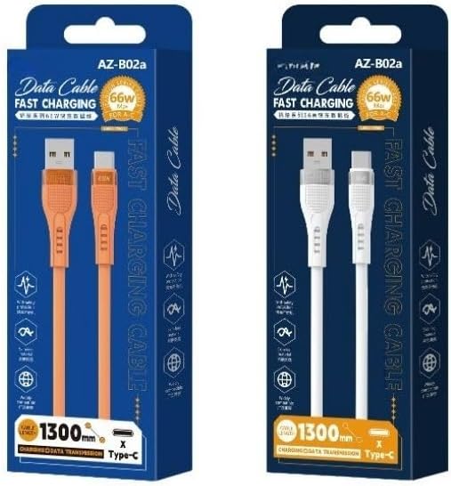 66W Type-C Hızlı Şarj ve Data Kablosu 1.3m Beyaz AZ-B02a