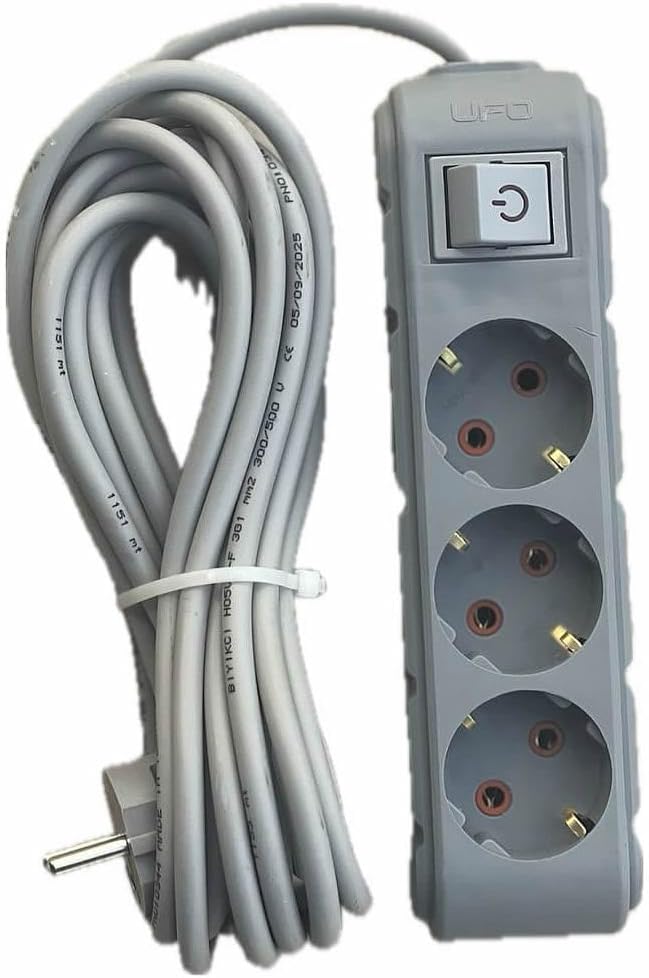 3lü Akım Korumalı Priz 5 metre Kablolu Grup Priz, Max 3500W Aşırı Yük Koruması 3lü Uzatma Kablosu Çoklu Priz Gri Renk
