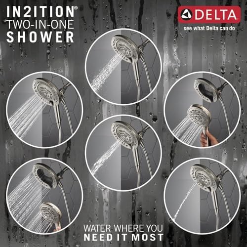 Delta Faucet 7-Setting In2ition çift duş başlığı, el spreyi, fırçalanmış nikel duş başlığı, hortum, duş başlıkları ve el duşları, el duş başlıkları, saten nikel 75687DSN - Görsel 3